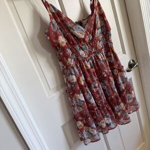 TRIXXI juniors Large Short Dress Mauve Pink Floral Smocked Sheer flirty fairy